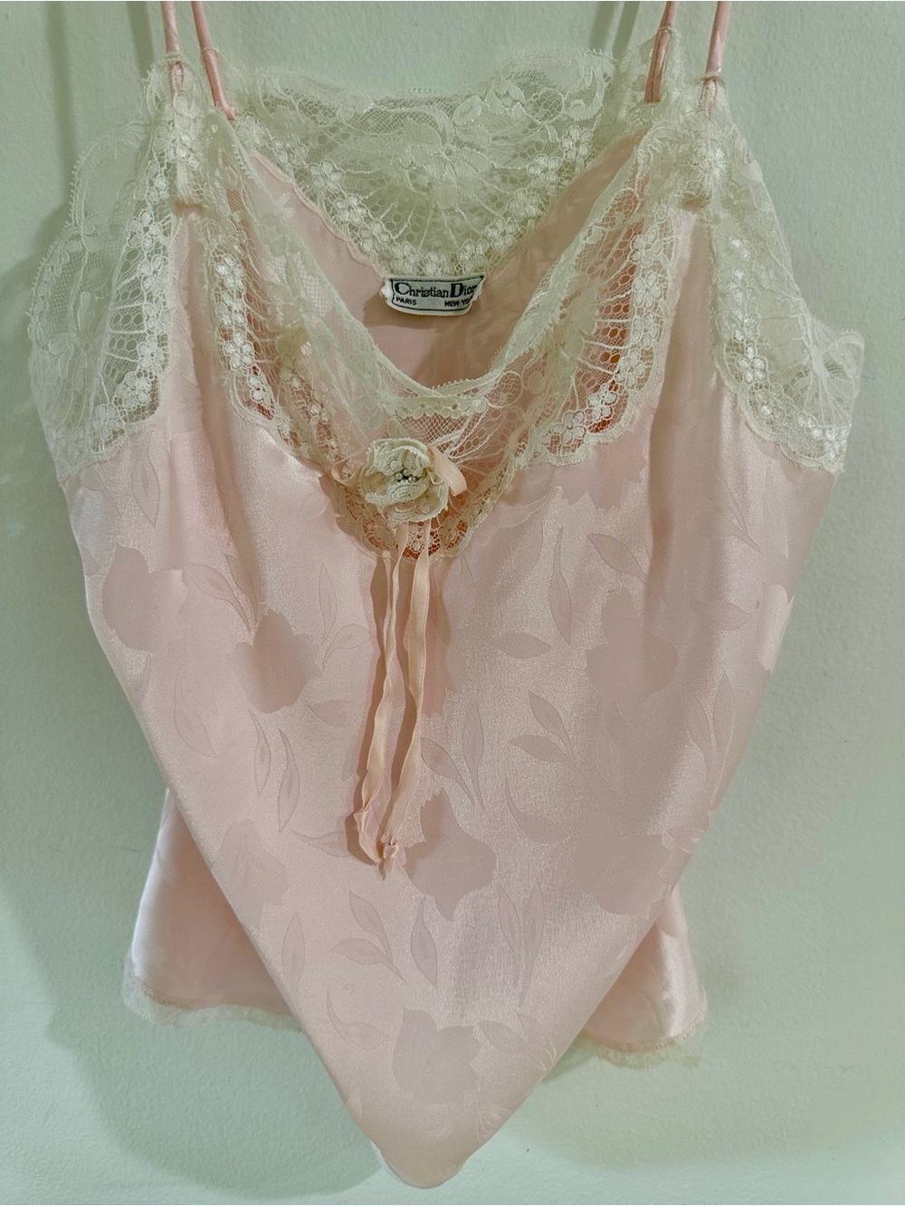 Christian Dior Pink Lace Trim Satin Camisole - Picture 2 of 10